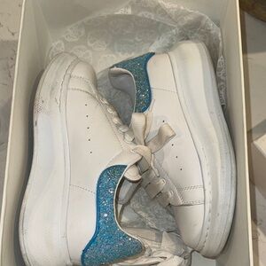 Alexander McQueen White Sneakers with Blue Glitter Accent